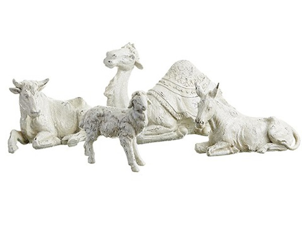 6"-9" Glittered Nativity Animal (4 Ea/Set) Antique White XSN016-WH/AT By Silk Flower