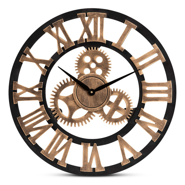 Randolph Industrial Vintage Style Black And Distressed Brown Finished Wood Wall Clock WC 60cm