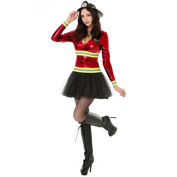 Brybelly MCOS-023M Women'S Hot Stuff Firefighter Halloween Costume, Medium