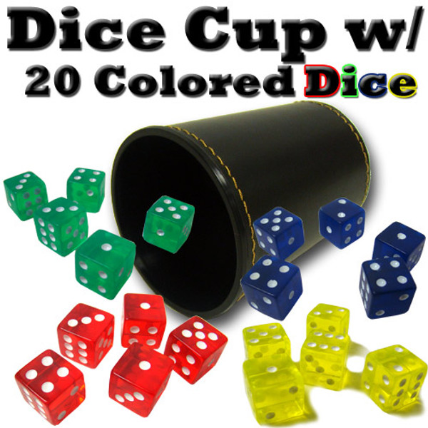 Brybelly GDIC-302.001*5.002*5.004*5.005*5 Synthetic Leather Dice Cup With 20 Colored Dice