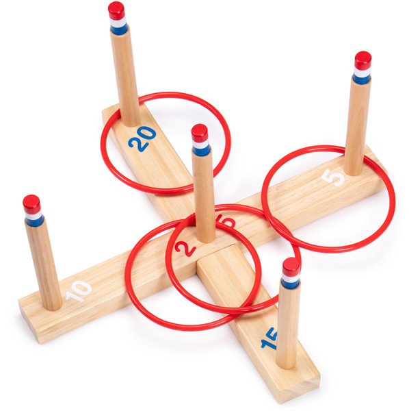 Brybelly GCVL-901 Ring Toss Game - Classic Wooden Set With 4 Plastic Rings