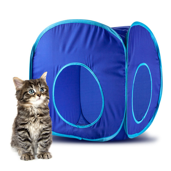 Brybelly ACTN-302 Blue Pop-Up Cat Play Cube With Storage Bag