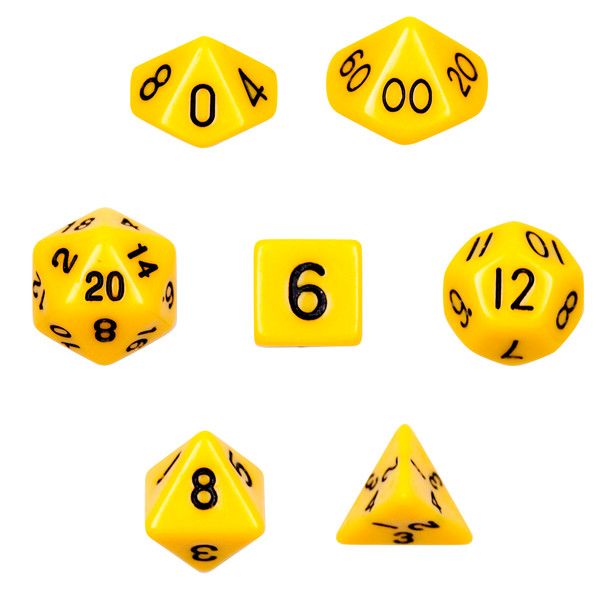 Brybelly GDIC-1109 7 Die Polyhedral Dice Set In Velvet Pouch - Opaque Yellow