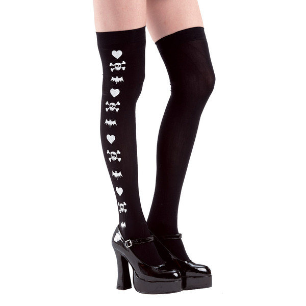 Brybelly MCOS-322 Black Spooky Print Thigh High Costume Tights