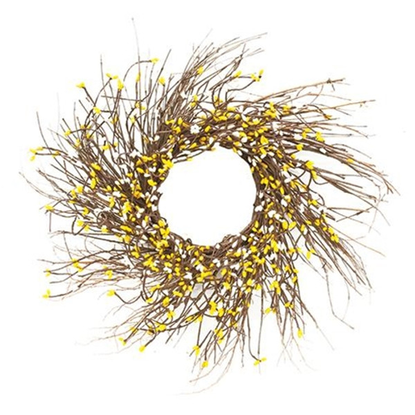 Yellow & Cream Pip Twig Wreath 16" FT085YC By CWI Gifts