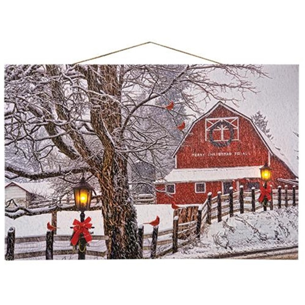Snowy Red Barn Light Up Canvas G90922 By CWI Gifts