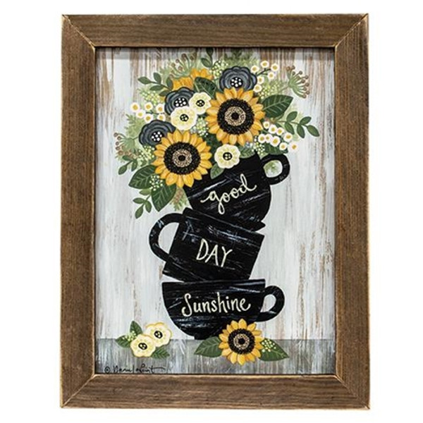 *Good Day Sunshine Cups Print Brown Stain Frame GALP1968 By CWI Gifts