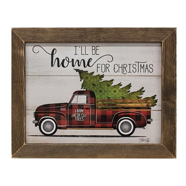 Home For Christmas Truck Print Brown Stain Frame GMAZ5245 By CWI Gifts