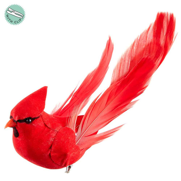 6.5" Cardinal With Clip Red (Pack Of 12) BBC038-RE By Silk Flower