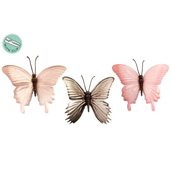4" Butterfly With Clip (3 Colors/Assorted) Assorted (Pack Of 24) BTX130-ASST By Silk Flower