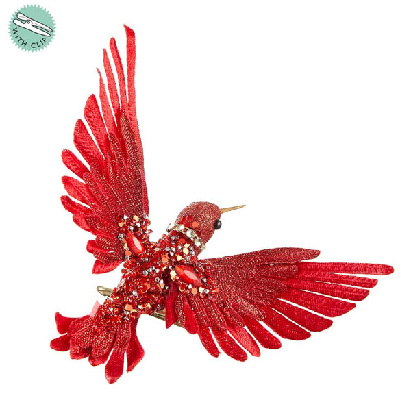 4.5"H X 7"L Sequin Bird With Clip Red (Pack Of 12) BXC404-RE By Silk Flower
