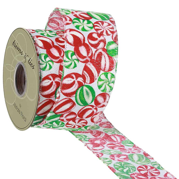2.5"W X 10Yd Peppermint Candy Ribbon Red Green (Pack Of 6) RW4949-RE/GR By Silk Flower