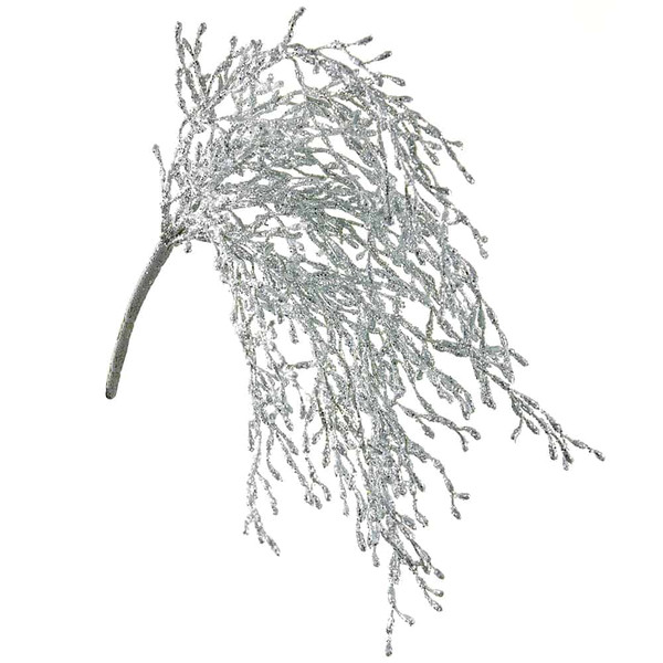 14.5" Glittered Plastic Twig Hanging Bush Silver (Pack Of 12) XAB001-SI By Silk Flower