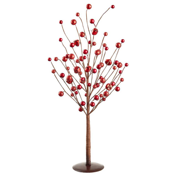 18" Glittered Ball/Berry/ Jingle Bell Topiary On Stand Red (Pack Of 6) XDR046-RE By Silk Flower