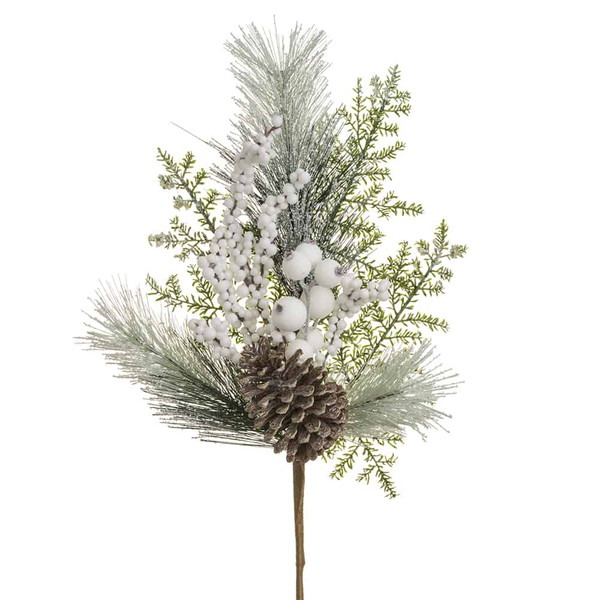 24" Snowed Berry/Pine Cone/ Pine Spray Green White (Pack Of 6) XDS116-GR/WH By Silk Flower