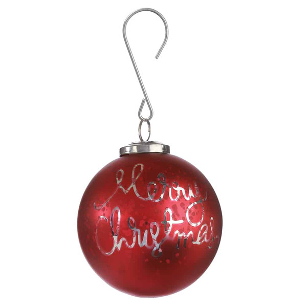 4" Merry Christmas Glass Ball Ornament Red (Pack Of 4) XGM790-RE By Silk Flower