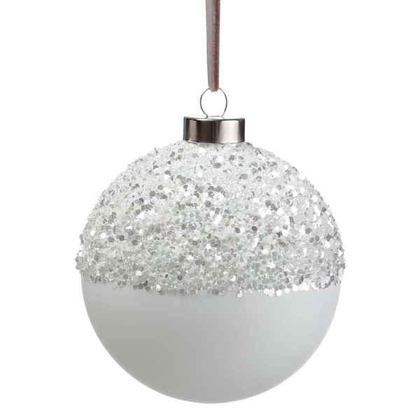 4" Glittered Glass Ball Ornament Glittered White (Pack Of 4) XGN336-WH/GL By Silk Flower