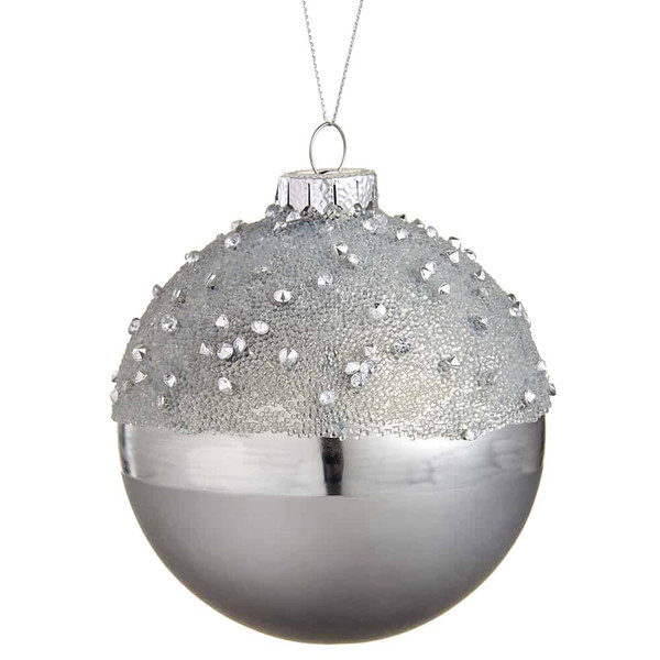 4" Beaded Glass Ball Ornament Silver (Pack Of 6) XGN417-SI By Silk Flower