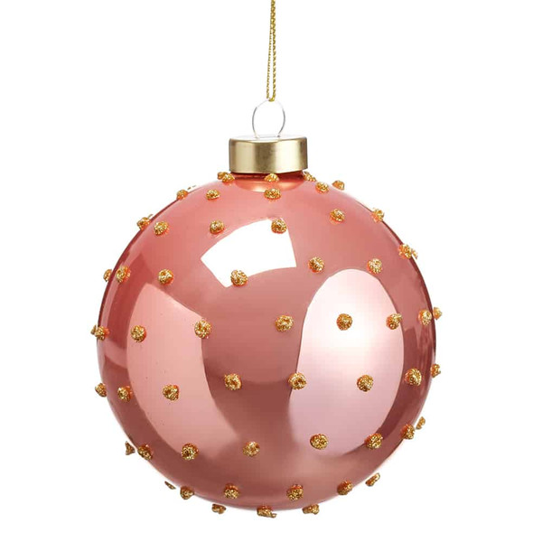 4" Glittered Dots Glass Ball Ornament Pink Gold (Pack Of 4) XGN437-PK/GO By Silk Flower