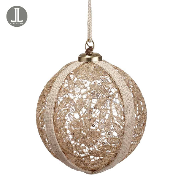 4.75" Lace Glass Ball Ornament Gold Beige XGN878-GO/BE By Silk Flower