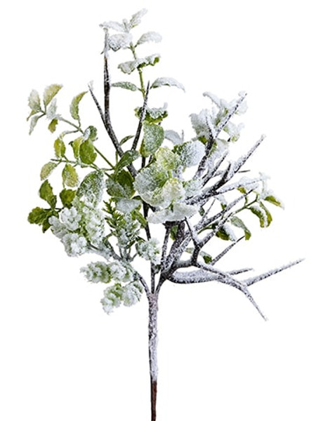 11" Snowed Mini Leaf/Sedum Pick Green Snow (Pack Of 12) XK4857-GR/SN By Silk Flower