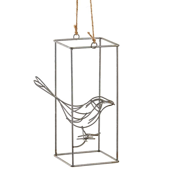 7"H X 3"W X 3"L Birdcage Ornament With Bird Antique Silver (Pack Of 4) XM3048-SI/AT By Silk Flower