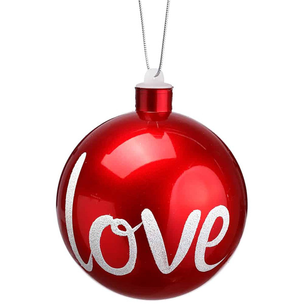 4" Glittered Love Plastic Ball Ornament Red White (Pack Of 12) XN9158-RE/WH By Silk Flower