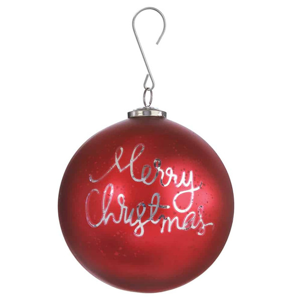 6" Merry Christmas Glass Ball Ornament Red (Pack Of 4) XGM800-RE By Silk Flower