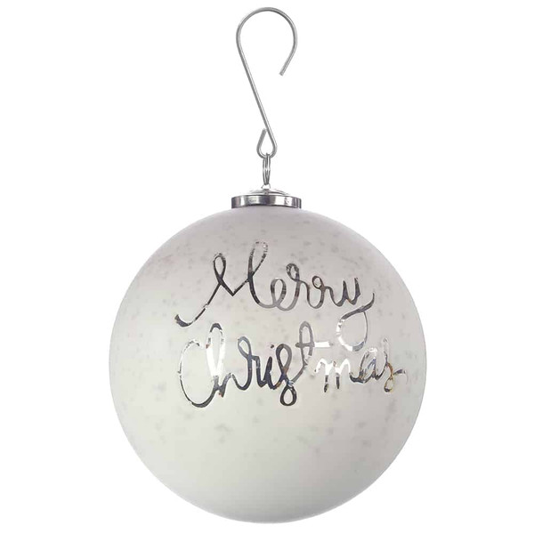 6" Merry Christmas Glass Ball Ornament White (Pack Of 4) XGM800-WH By Silk Flower