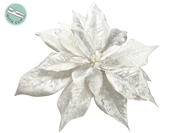 9" Velvet Poinsettia With Clip White (Pack Of 12) XPH711-WH By Silk Flower