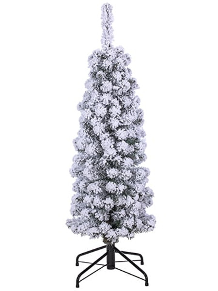 4'Hx15"D Flocked Tower Tree X196 On Metal Stand Snow YTW404-SN By Silk Flower