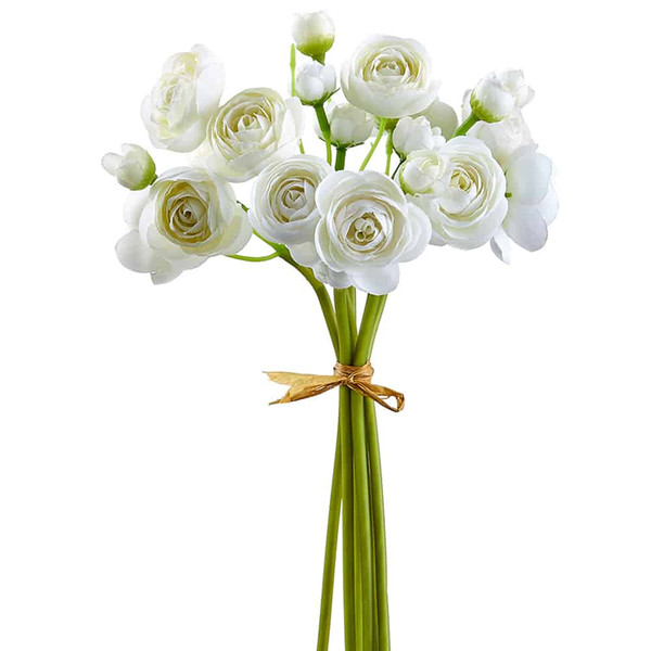10" Mini Ranunculus Bundle White (Pack Of 12) FSR125-WH By Silk Flower
