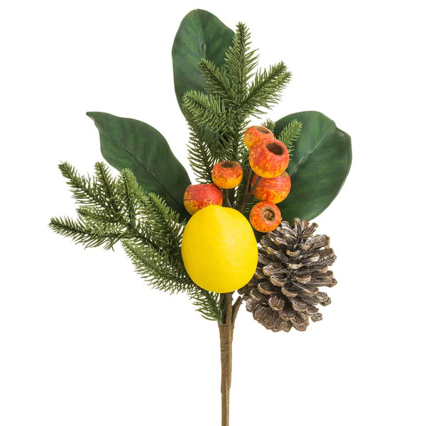14" Lemon/Pod/Pine Cone/Pine Pick Orange Yellow (Pack Of 12) VKL135-OR/YE By Silk Flower