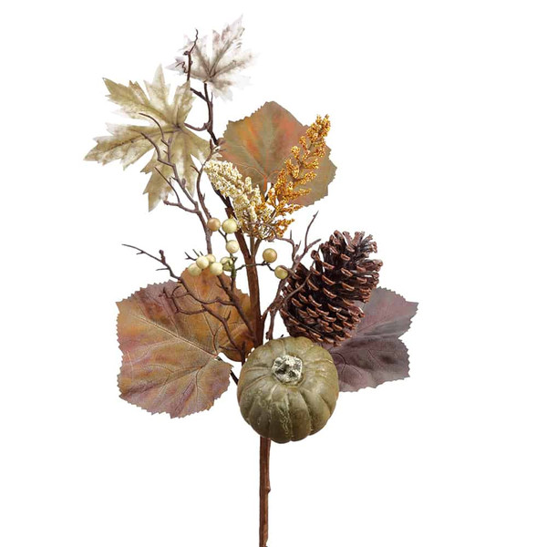 18" Pumpkin/Pine Cone/Maple Spray Green Brown (Pack Of 12) VSP026-GR/BR By Silk Flower