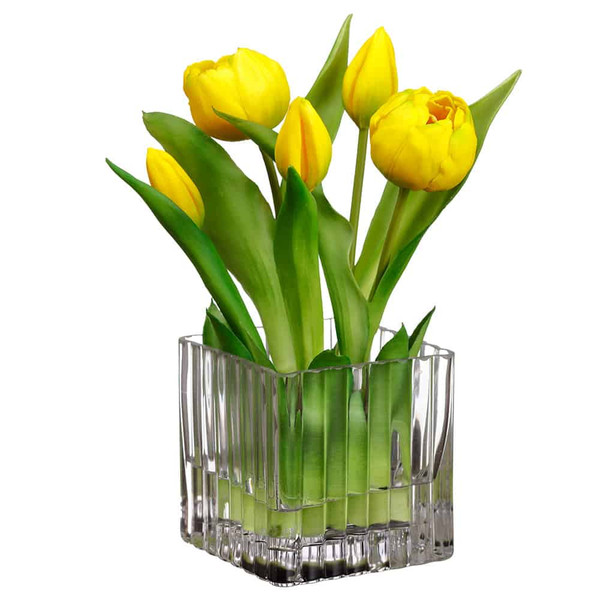 9.5"H X 5"W X 7"L Tulips In Glass Vase Yellow (Pack Of 2) WF9513-YE By Silk Flower