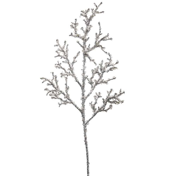 33" Iced/Glittered Plastic Twig Spray Silver (Pack Of 12) XAS062-SI By Silk Flower