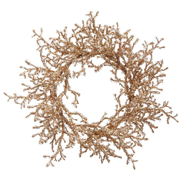 24" Iced/Glittered Plastic Twig Wreath Gold (Pack Of 2) XAW064-GO By Silk Flower