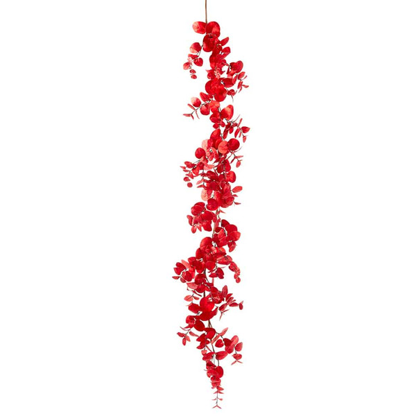 6' Metallic Eucalyptus Leaf Garland Red (Pack Of 2) XDG646-RE By Silk Flower