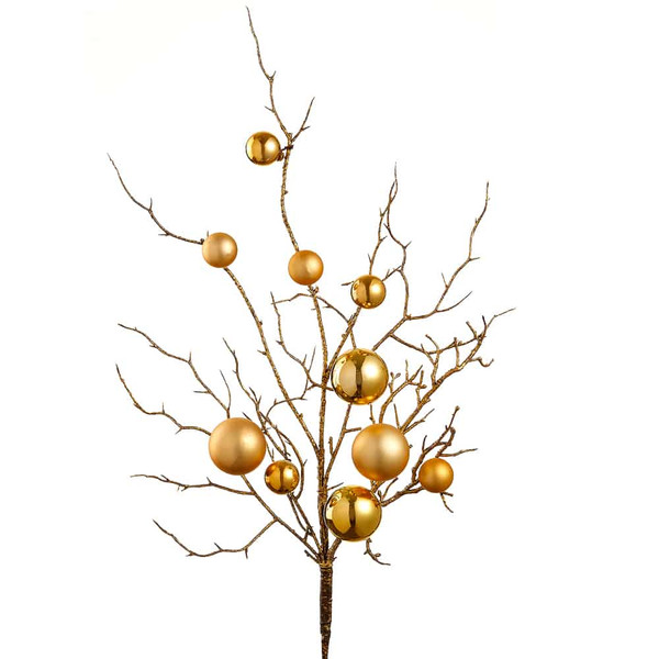 27" Ornament Ball/Twig Spray Gold (Pack Of 12) XDS204-GO By Silk Flower