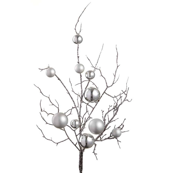 27" Ornament Ball/Twig Spray Silver (Pack Of 12) XDS204-SI By Silk Flower