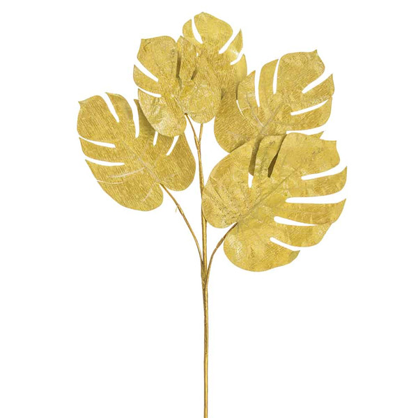 31" Metallic Monstera Leaf Spray Gold (Pack Of 12) XFS529-GO By Silk Flower