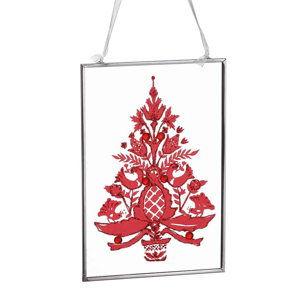 4"W X 6"L Clear Glittered Tree Glass Ornament Red Clear (Pack Of 12) XGM503-RE/CW By Silk Flower