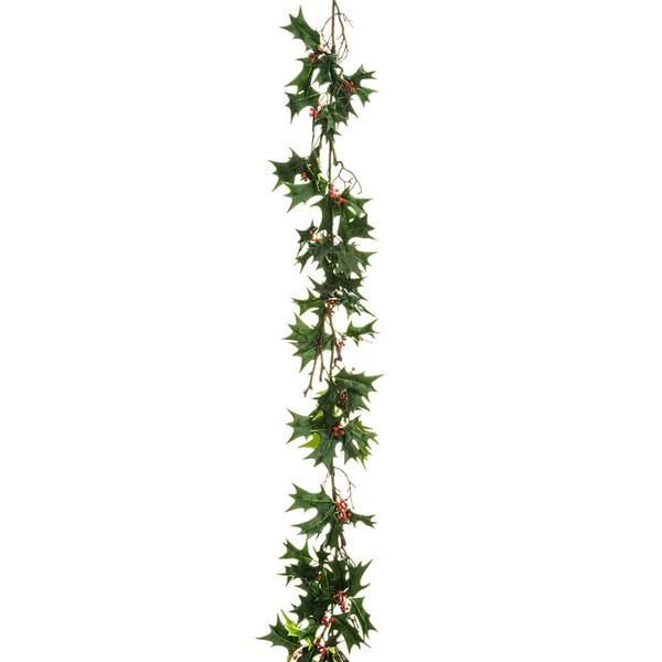 6' Holly Garland With Berry Green Red (Pack Of 2) XHG072-GR/RE By Silk Flower