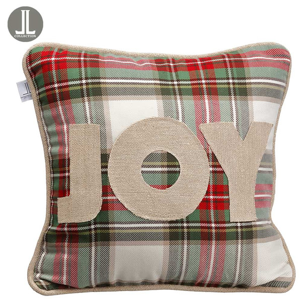 16"W X 16"L Joy Plaid Pillow Green Red (Pack Of 2) XKZ625-GR/RE By Silk Flower
