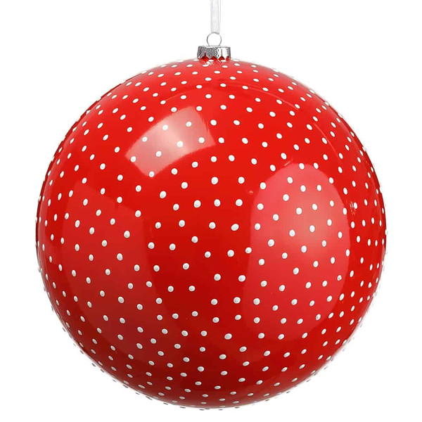 9.75" Plastic Dots Ball Ornament Red White (Pack Of 4) XM0345-RE/WH By Silk Flower