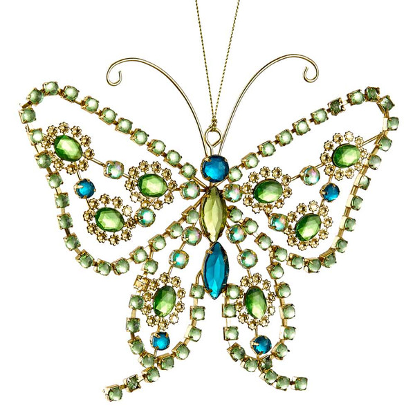 6" Rhinestone Butterfly Ornament Peacock Gold 8 Pieces XM3038-PC/GO By Silk Flower