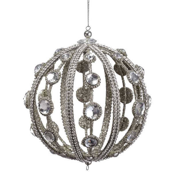 5" Rhinestone Filigree Ball Ornament Silver Clear (Pack Of 6) XN6022-SI/CW By Silk Flower