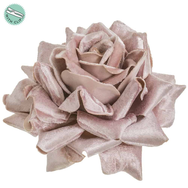 6" Velvet Rose With Clip Pink (Pack Of 12) XPH158-PK By Silk Flower