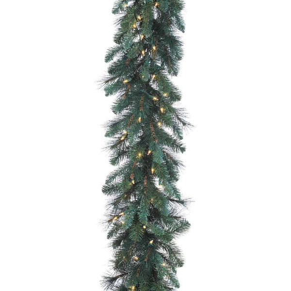 9'Lx14"W Mixed Pine Garland X220 W/100 Clear Lights Green (Pack Of 2) YGX059-GR By Silk Flower