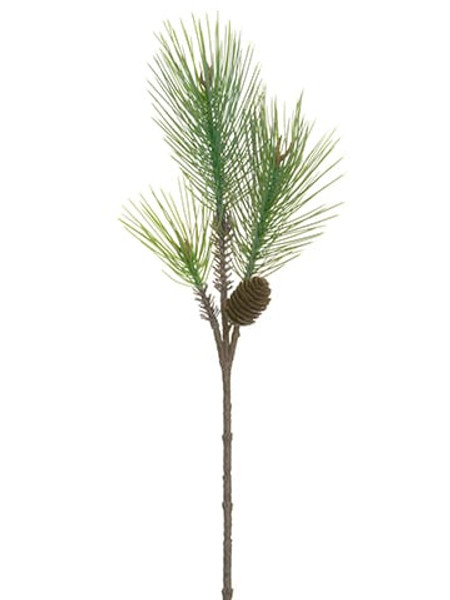24.5" Long Needle Pine Spray With Plastic Pine Cone Green Gray (Pack Of 12) YSE357-GR/GY By Silk Flower